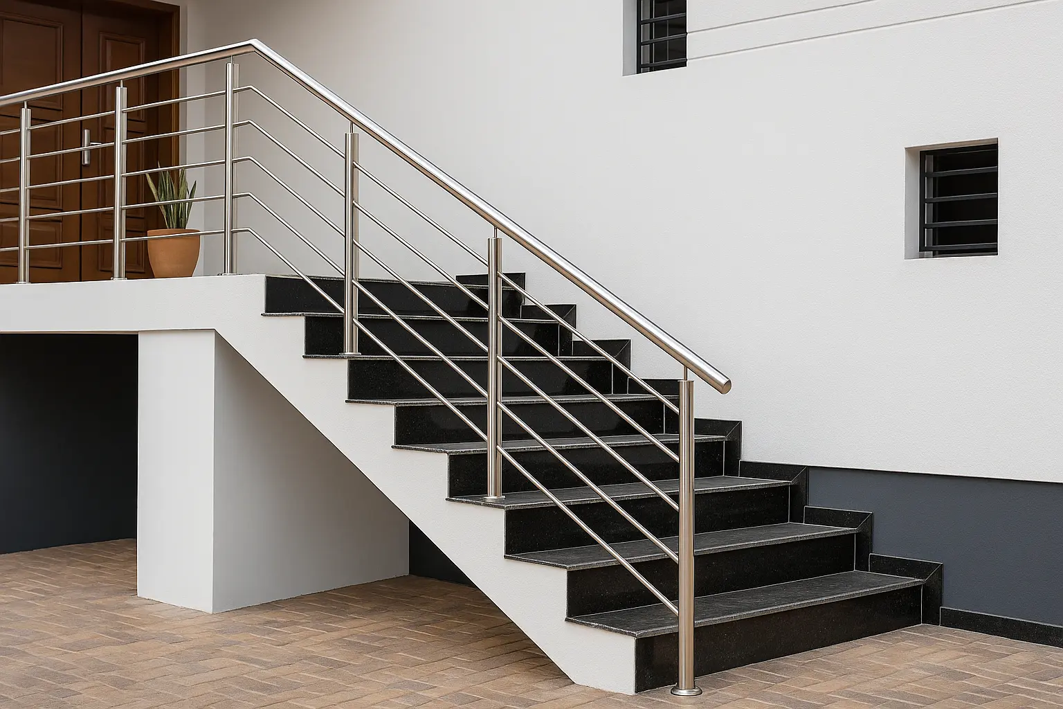 Elegant glass staircase railings